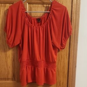 Apt. 9 Orange Puff Sleeve Smocked Peplum Blouse